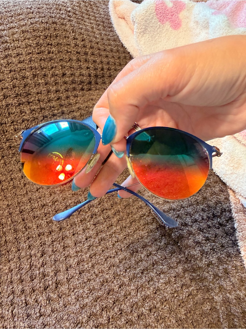 Ray-Ban Round Metal Sunglasses - Blue Frames, Multicolor Mirrored Lenses - Picture 2 of 2